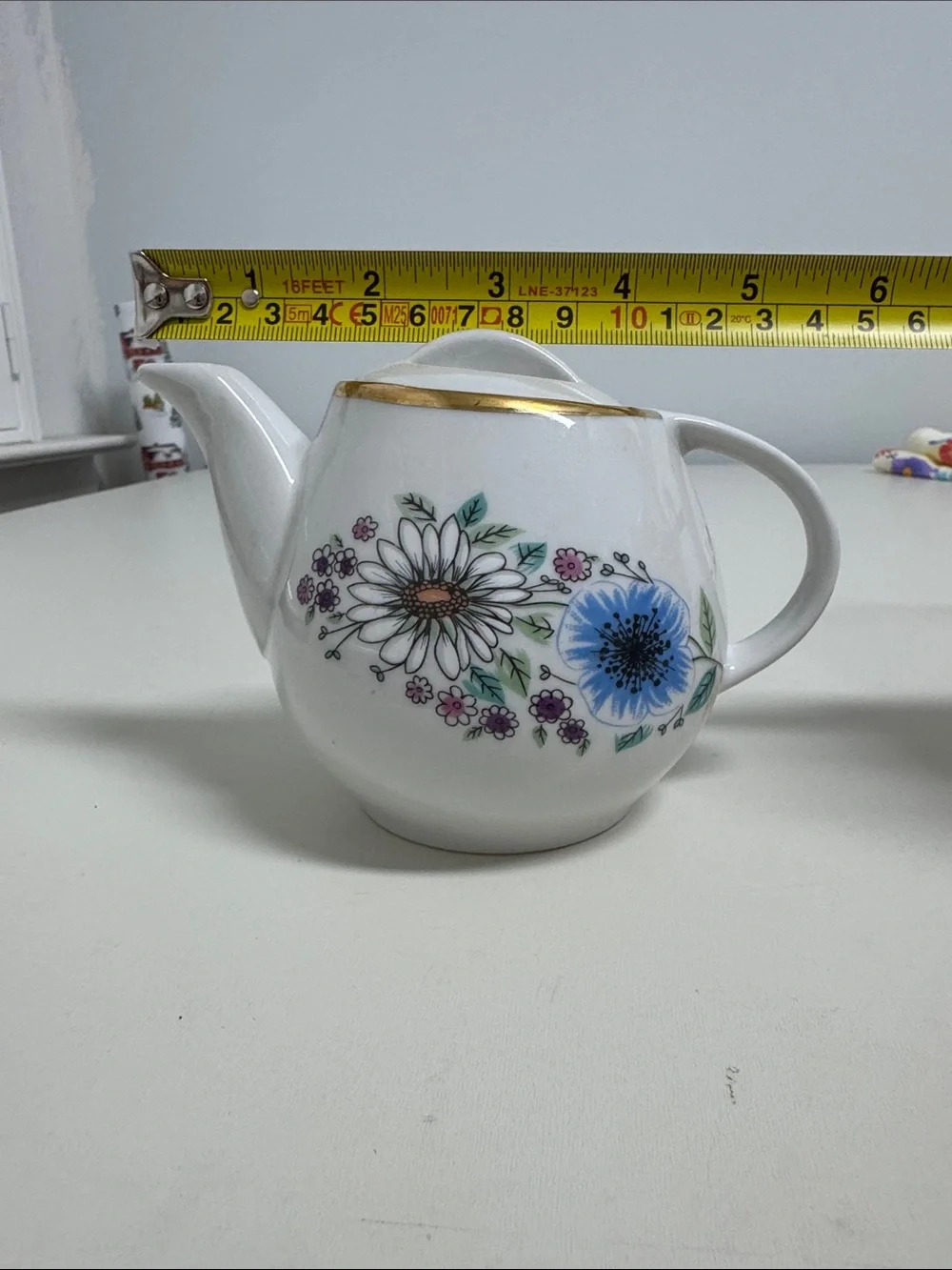 Lubiana Made In Poland  Porcelain Teapot with Blue Floral Design and Gold Trim